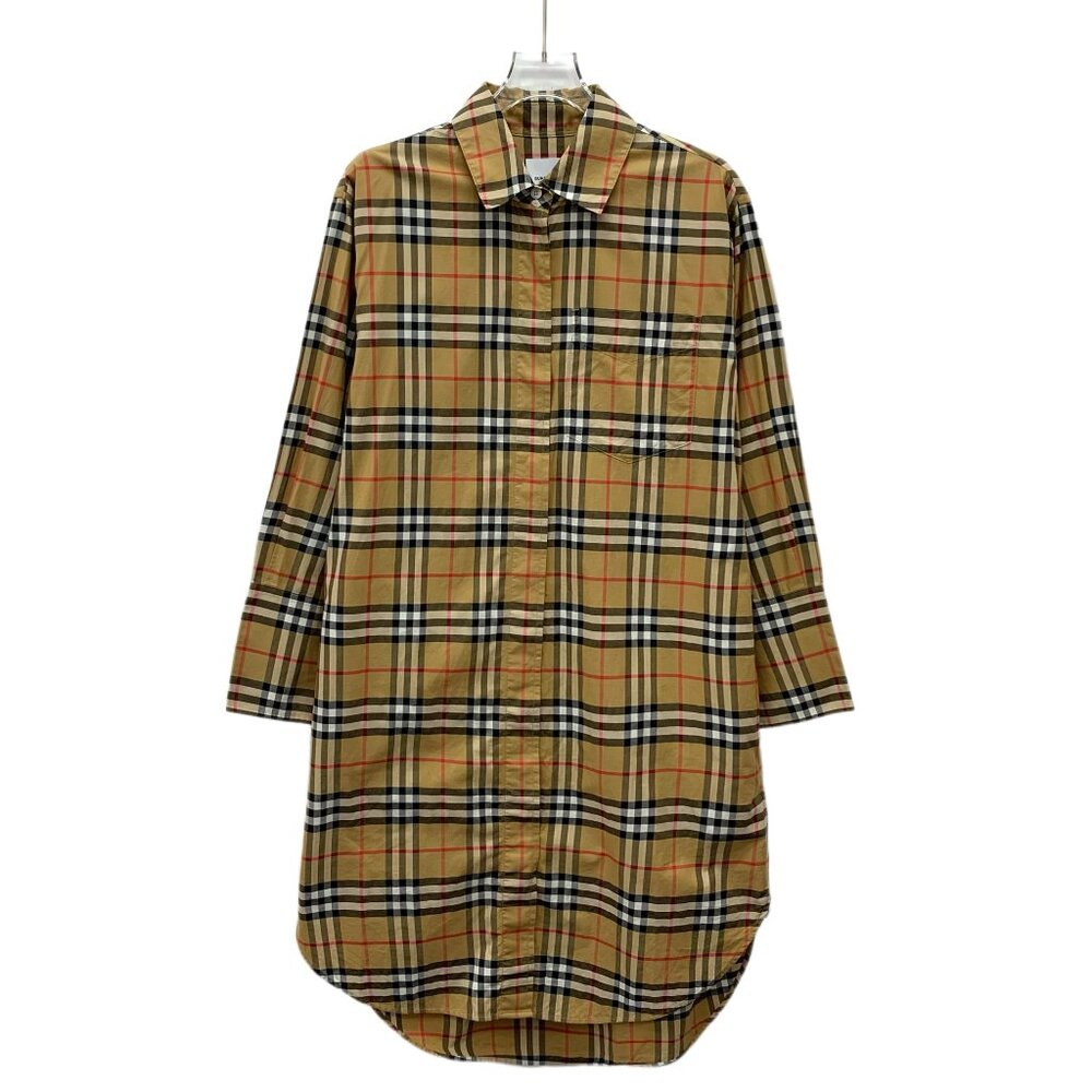 Burberry Brown Classic Check Cotton Collared Long-Sleeve Shirt Dress Size